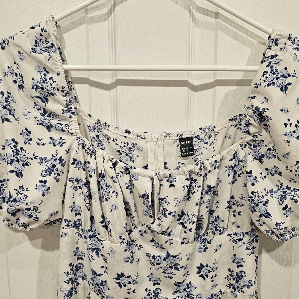 Shein Women's Floral Blue and White Long Dress Size-M - Picture 5 of 8